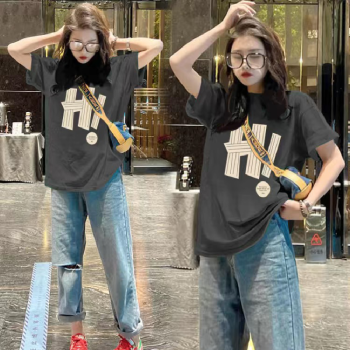 欧洛黛（OULUODAI）短袖t恤女宽松夏季新款透气休闲衣服女装时尚潮体恤衫纯棉短袖女杏色（Hi）M建议100-115斤	