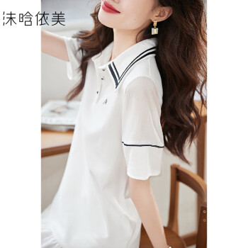 【学院风撞色拼接连衣裙】春夏学院风百搭连衣裙白色XL	